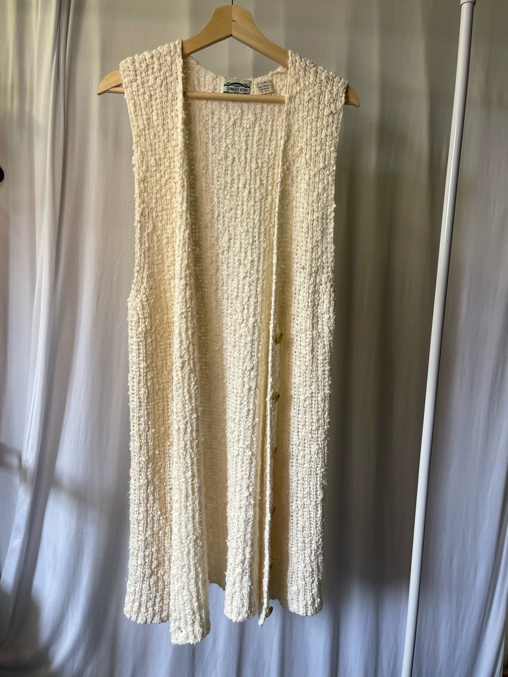 Vintage Separate Scene Cream Chunky Boucle Open Knit Long Vest Duster Large L